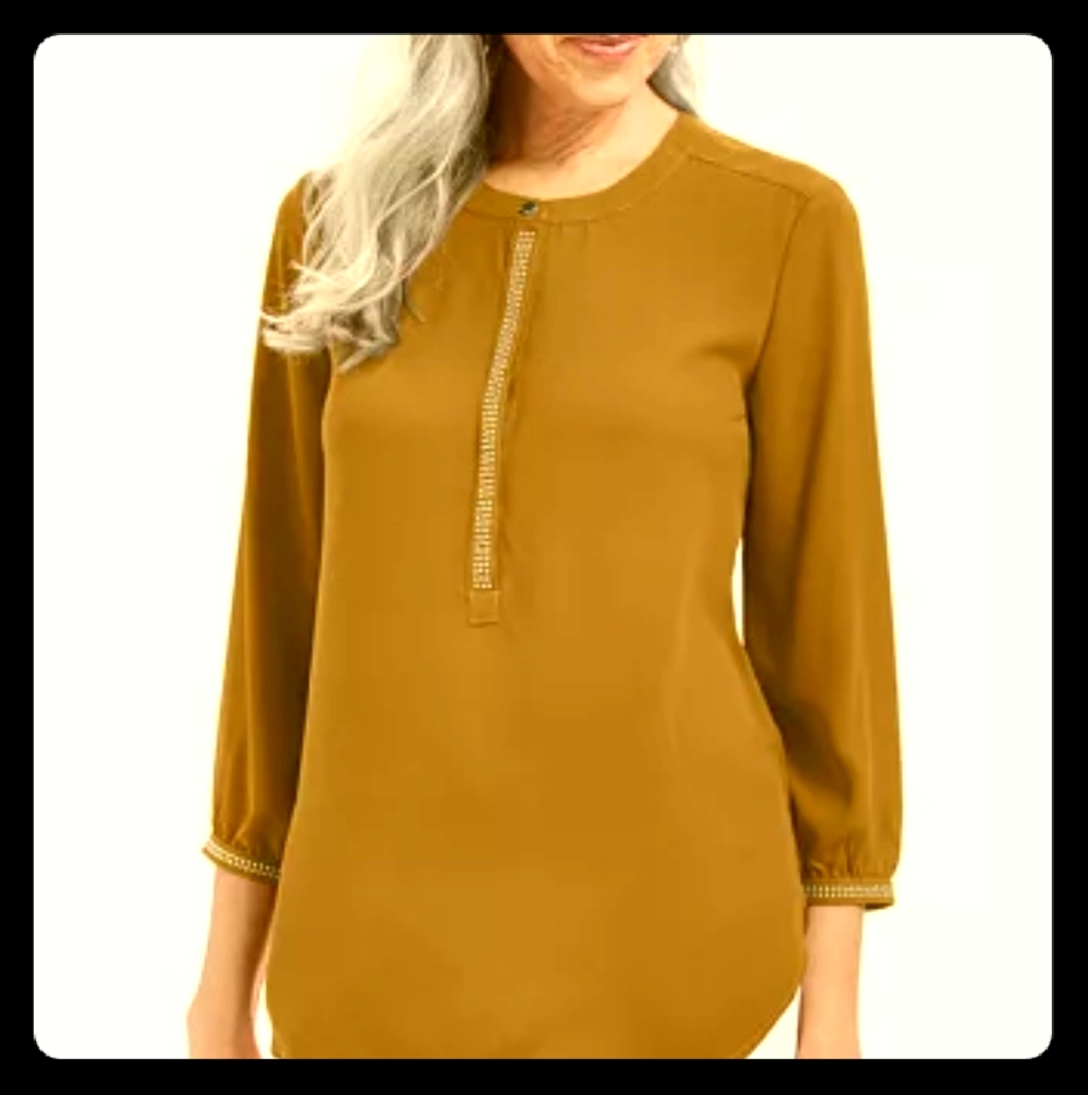 JM Collection NWT Mustard Studded Quarter Sleeve